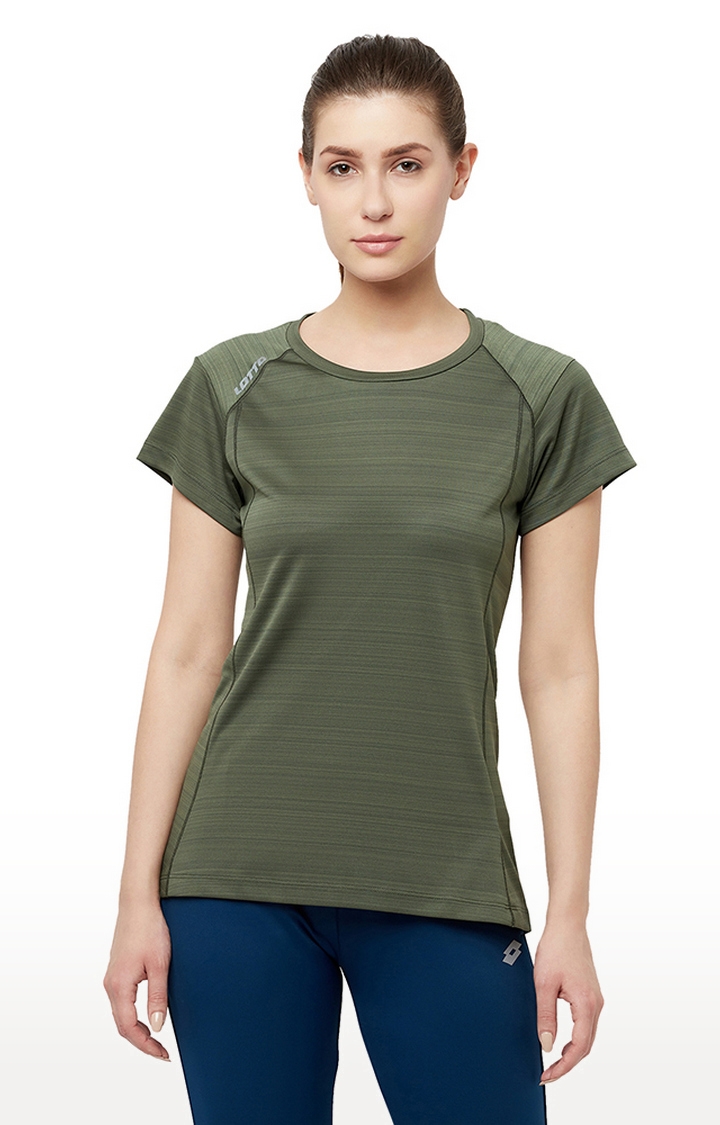 Lotto | Women's Olive Green S Striped Activewear T-Shirt 0