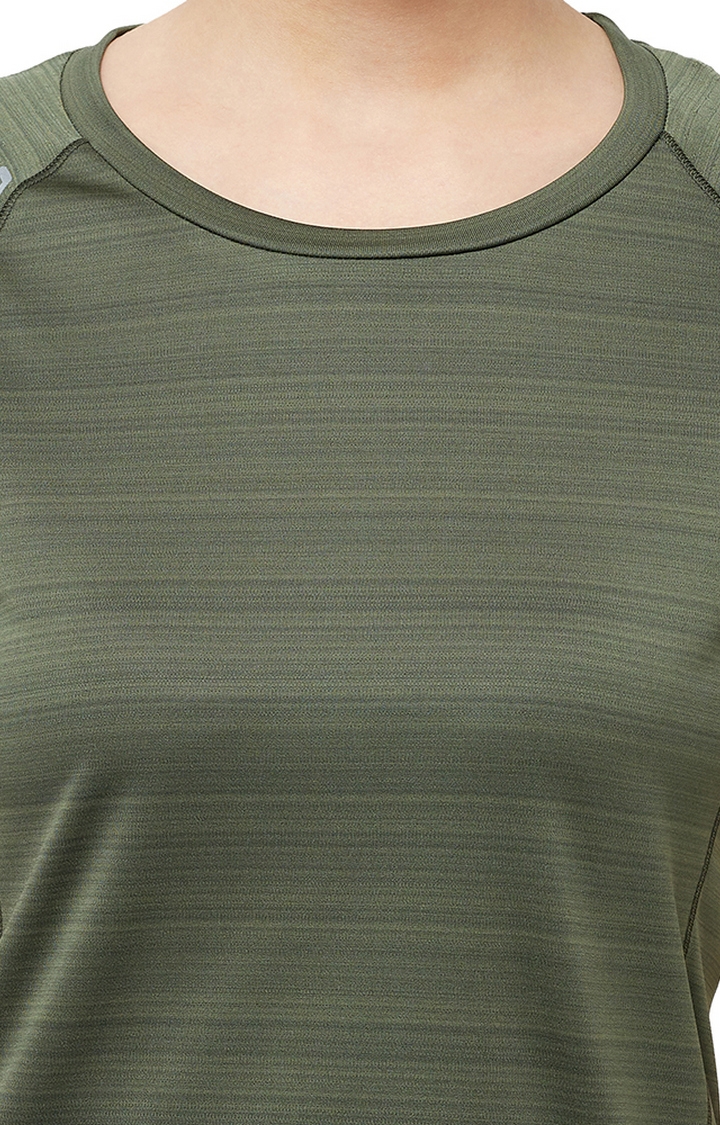 Lotto | Women's Olive Green S Striped Activewear T-Shirt 5