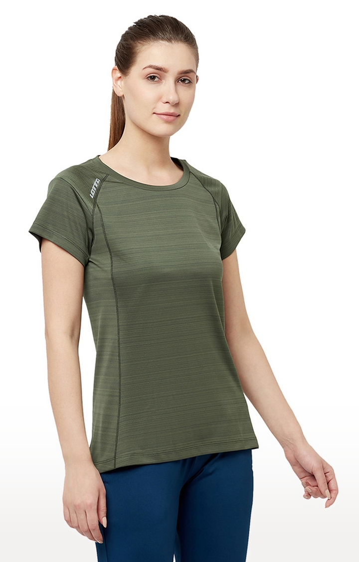 Lotto | Women's Olive Green S Striped Activewear T-Shirt 3