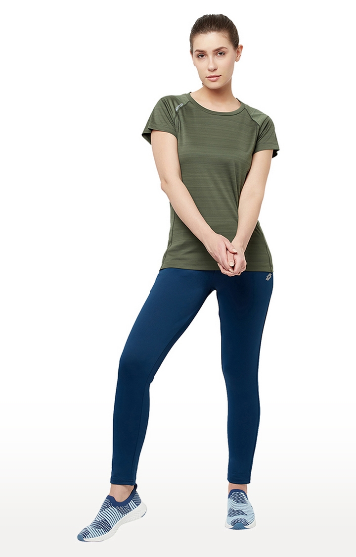 Lotto | Women's Olive Green S Striped Activewear T-Shirt 1
