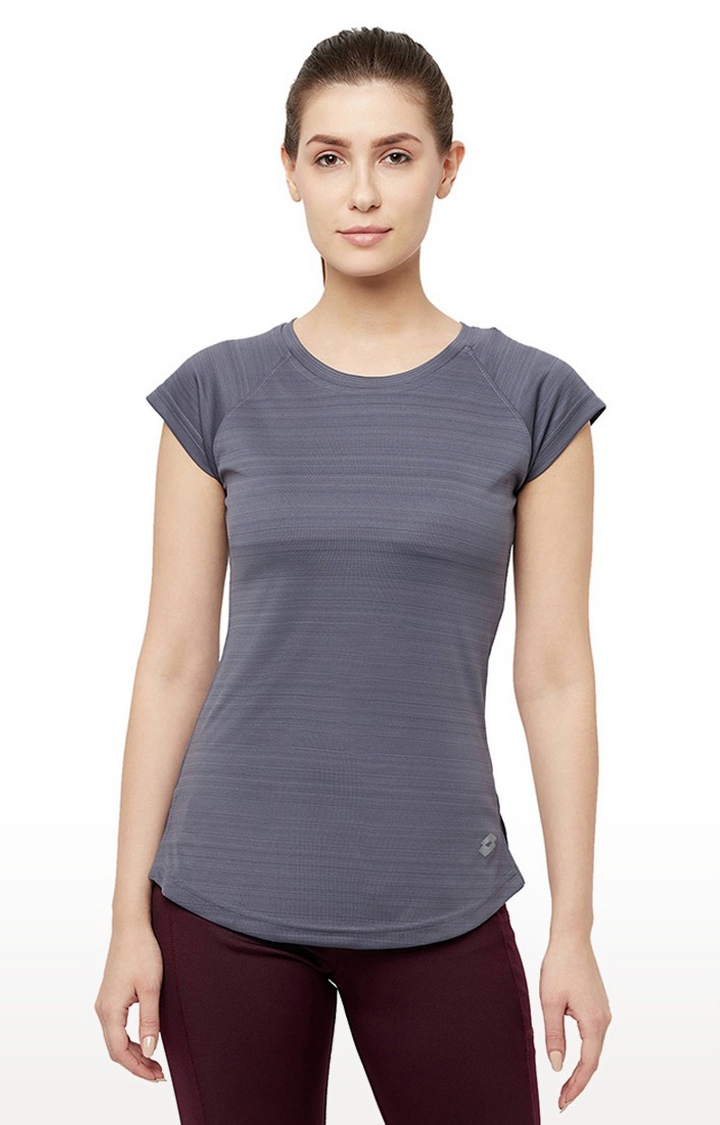 Women's Grey Striped Activewear T-Shirt