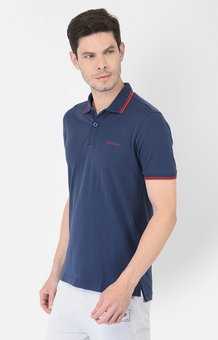 Men's Navy Blue Polycotton Solid Polo