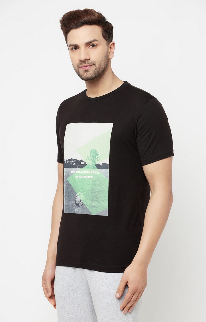 Men's Black Cotton Printed T-Shirt