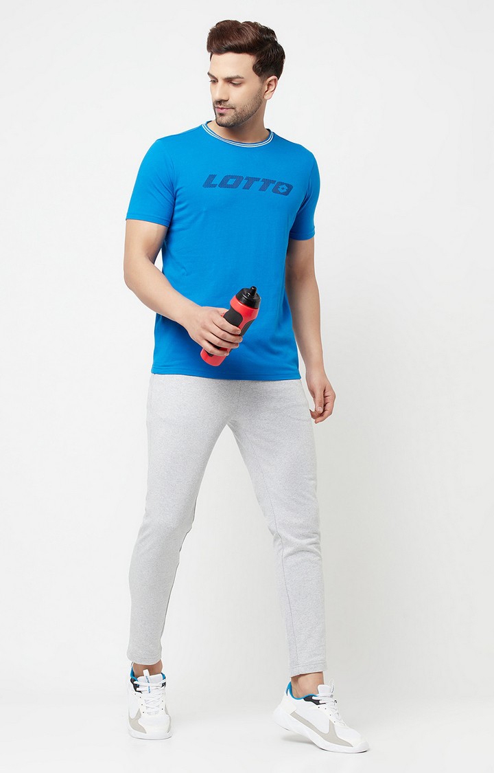 Lotto | Men's Blue Cotton Typographic Printed T-Shirt