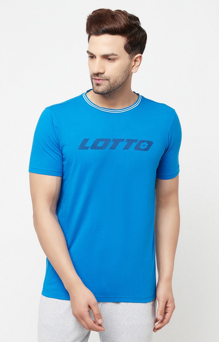 Men's Blue Cotton Typographic Printed T-Shirt