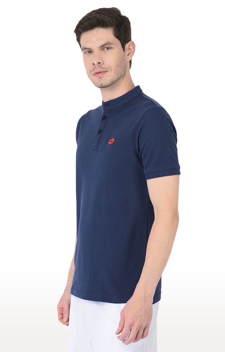 Lotto | Men's Navy Blue Cotton Solid T-Shirt