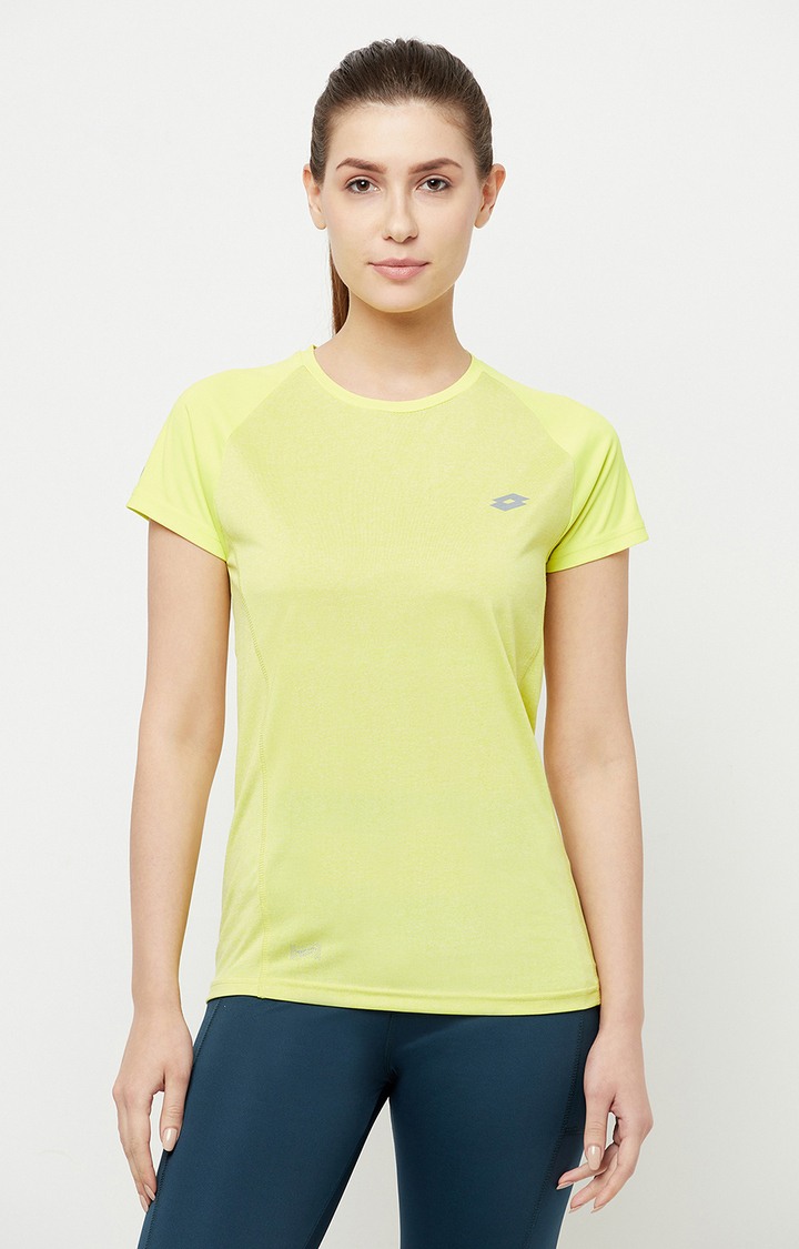 Women's Yellow Polyester Solid Activewear T-Shirt