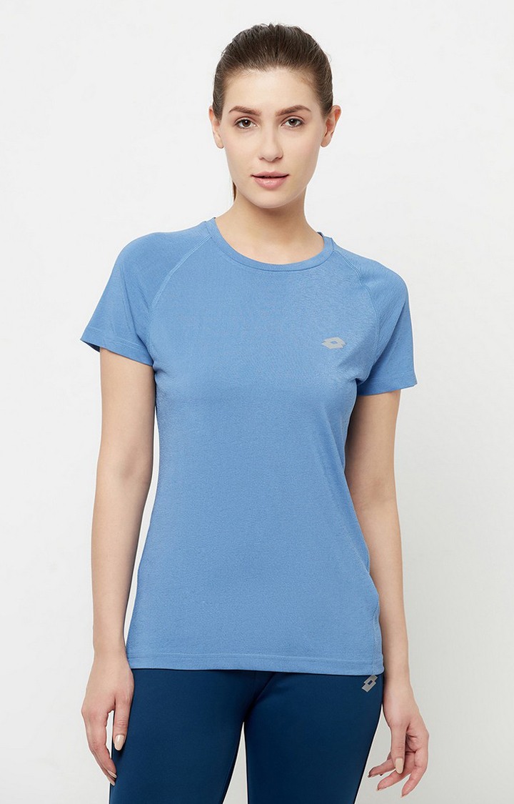 Women's Blue Polyester Solid Activewear T-Shirt