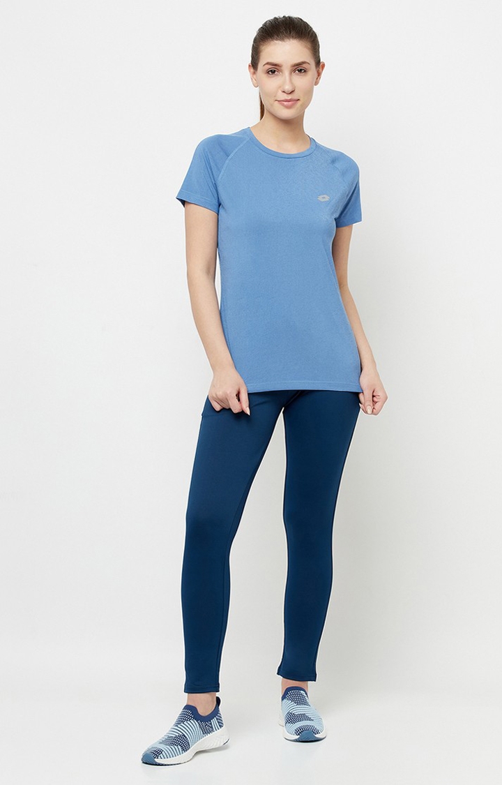 Women's Blue Polyester Solid Activewear Top