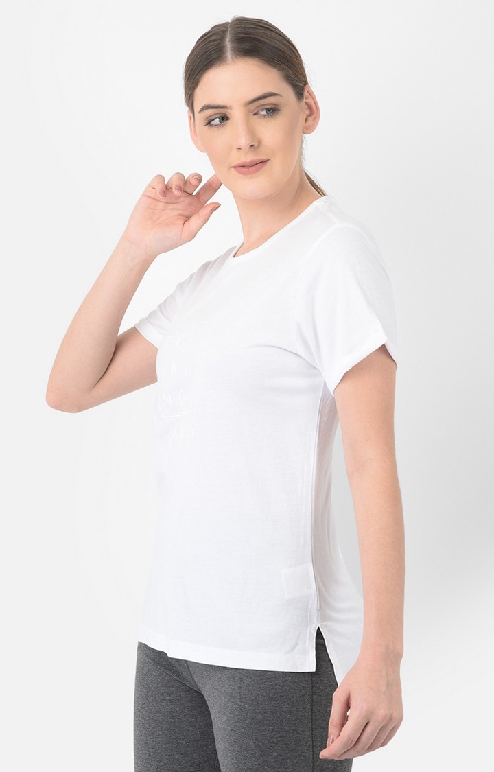 Lotto | Women's White Cotton Typographic Printed T-Shirt 1