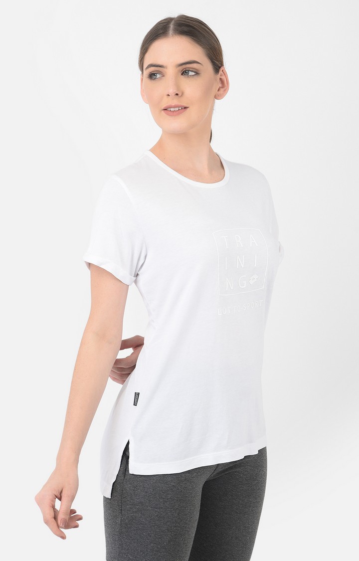 Lotto | Women's White Cotton Typographic Printed T-Shirt 0