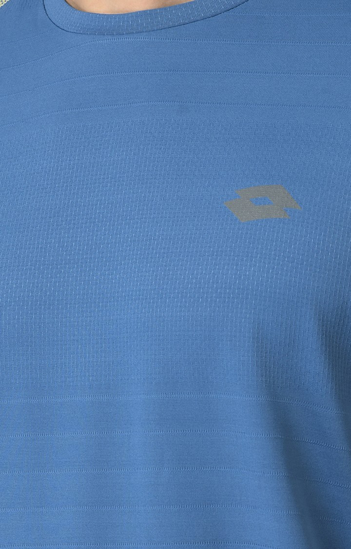 Men's Blue Polyester Striped Activewear T-Shirt