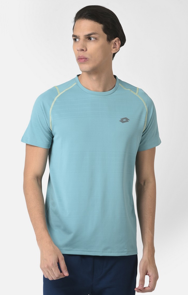 Lotto | Men's Blue Polyester Striped Activewear T-Shirt 0
