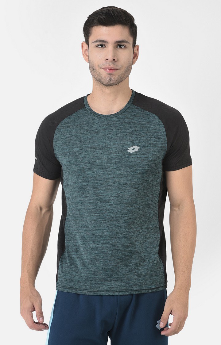 Men's Green Polyester Melange Activewear T-Shirt