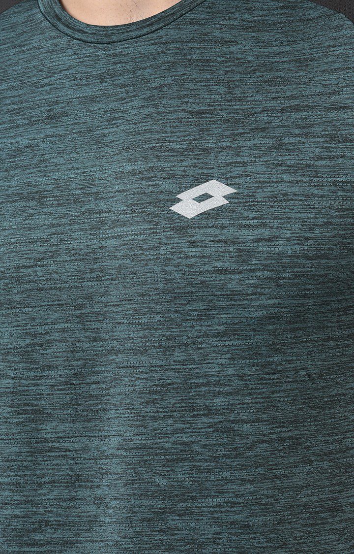 Men's Green Polyester Melange Activewear T-Shirt