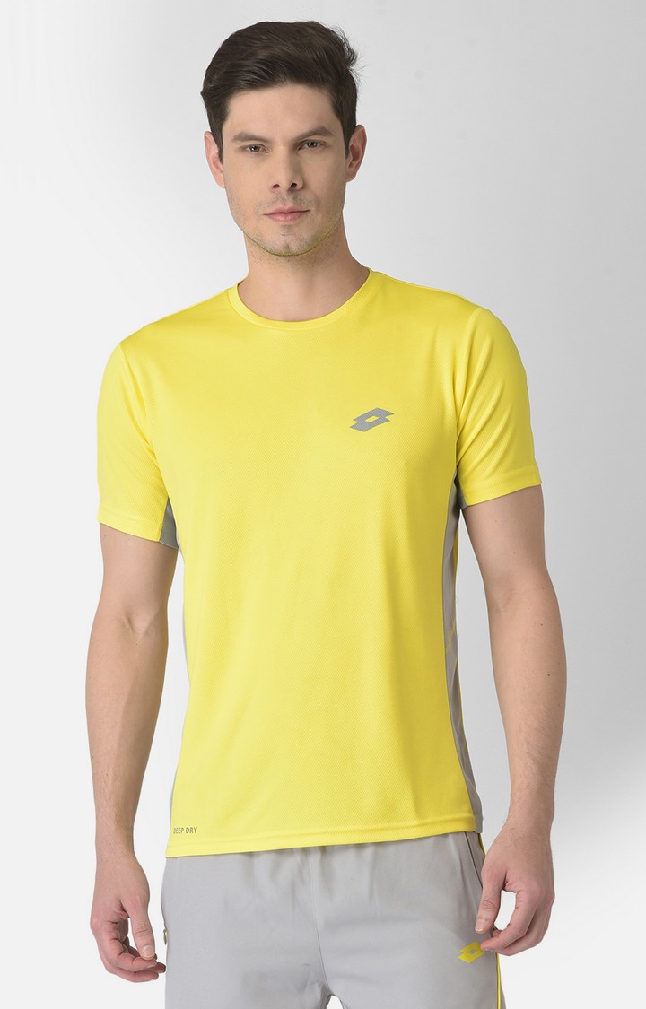 Lotto | Men's Yellow Polyester Solid Activewear T-Shirt 0