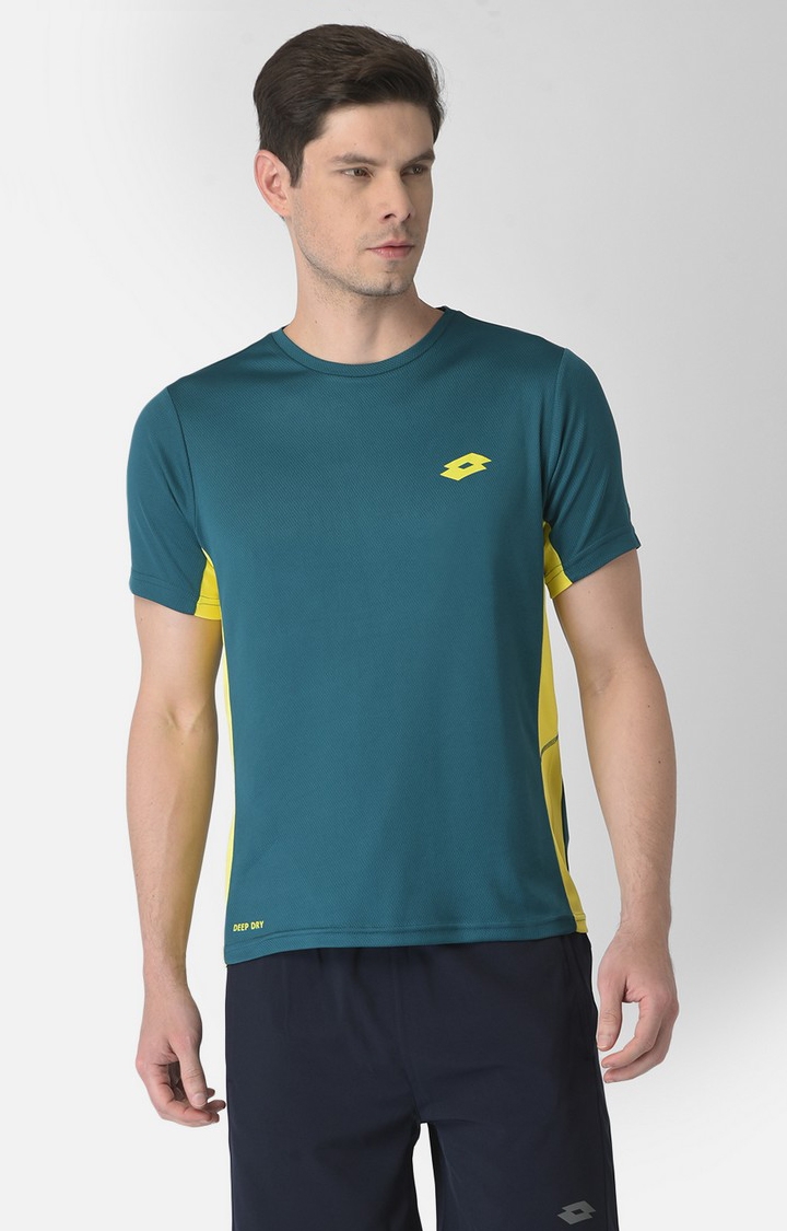 Lotto | Men's Green Polyester Solid Activewear T-Shirt 0