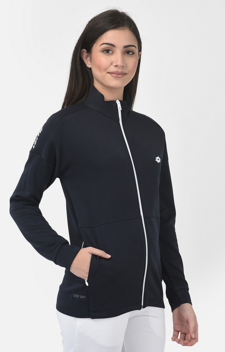 Lotto | Women's Navy Blue Polyester Solid Activewear Jacket