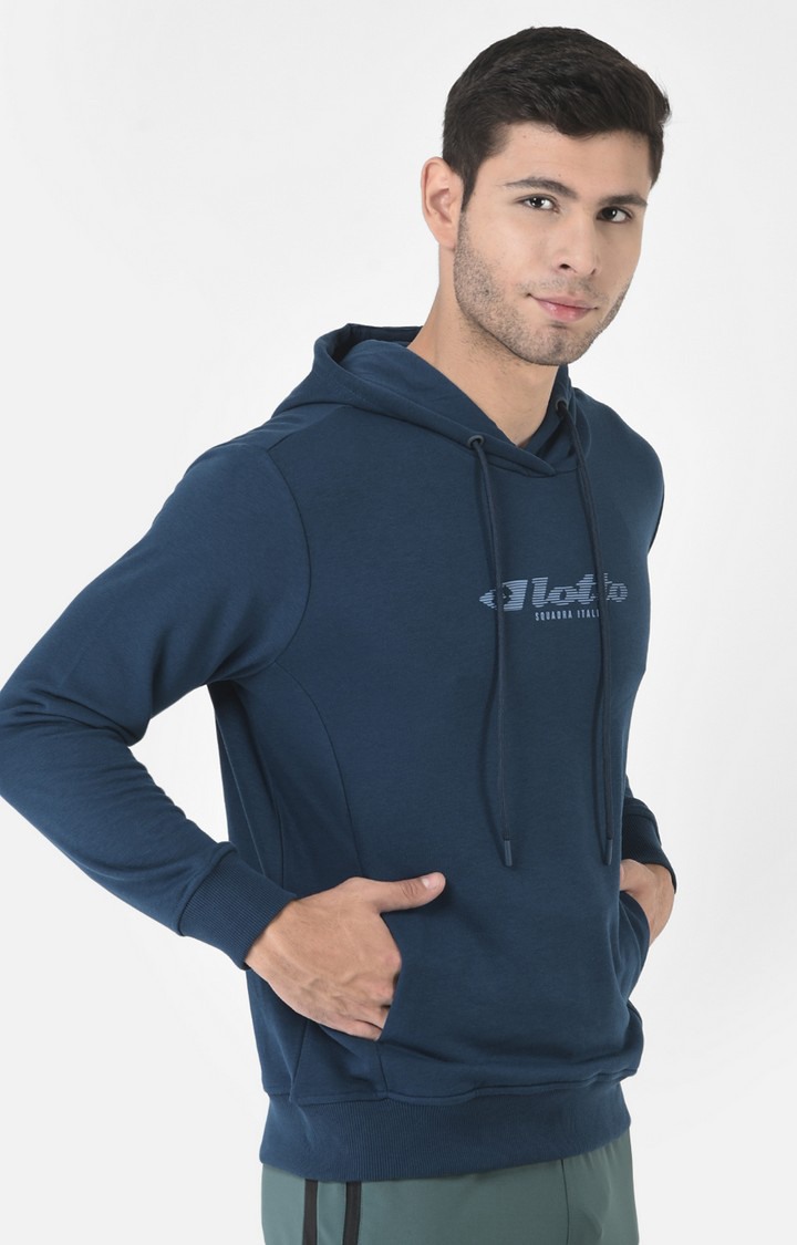 Men's Blue Polycotton Solid Hoodie