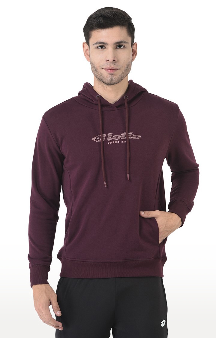 Lotto | Men's Brown Polycotton Typographic Printed Hoodie