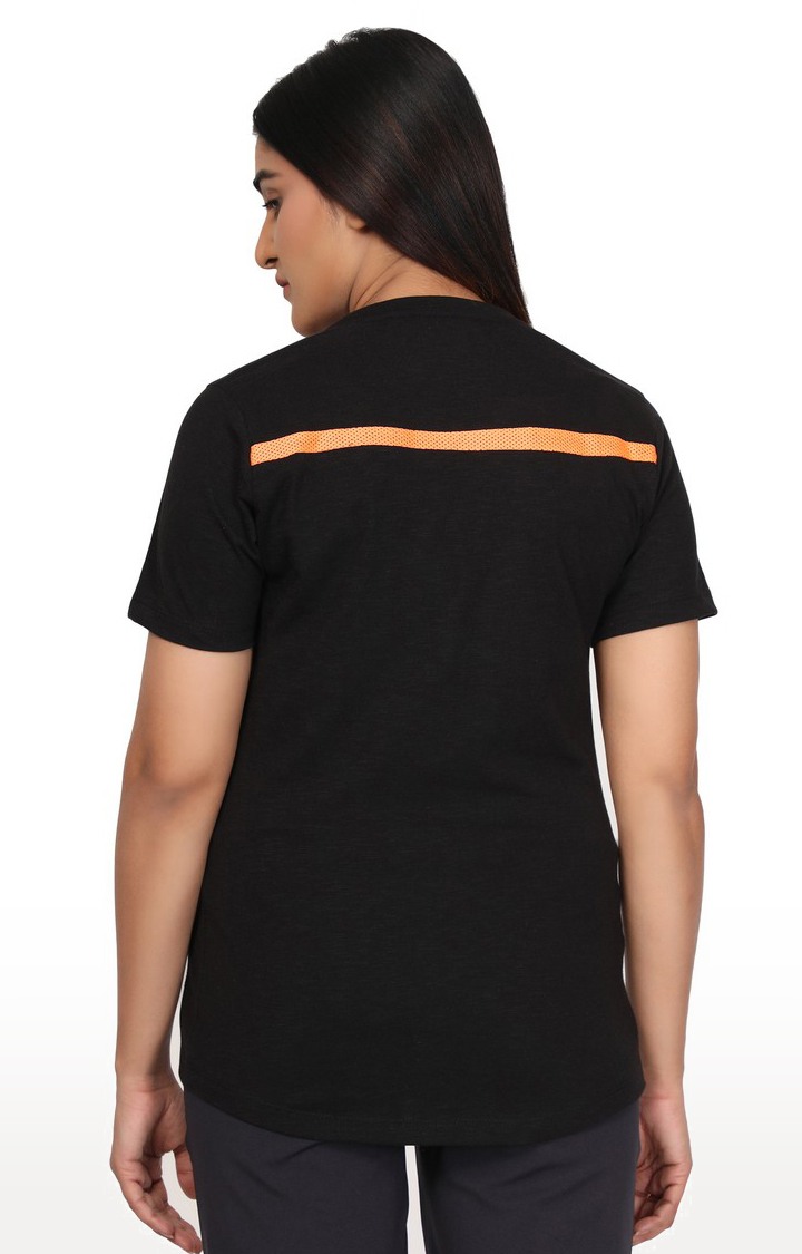 Women's Black Cotton Solid T-Shirt