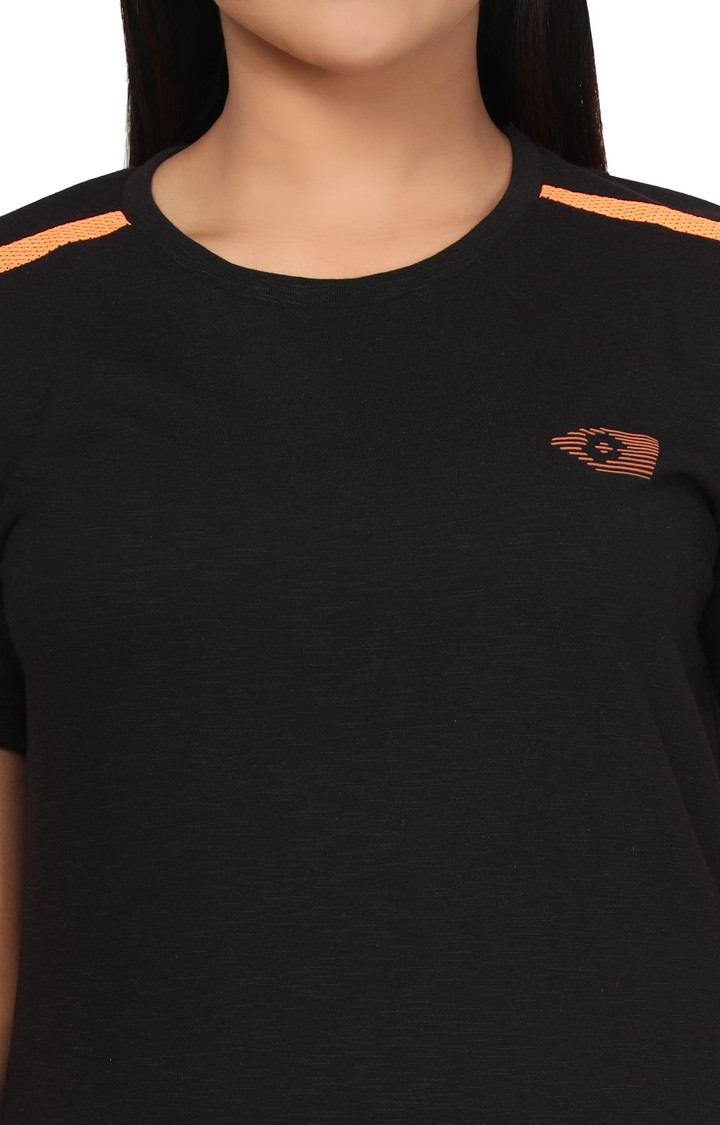 Women's Black Cotton Solid T-Shirt