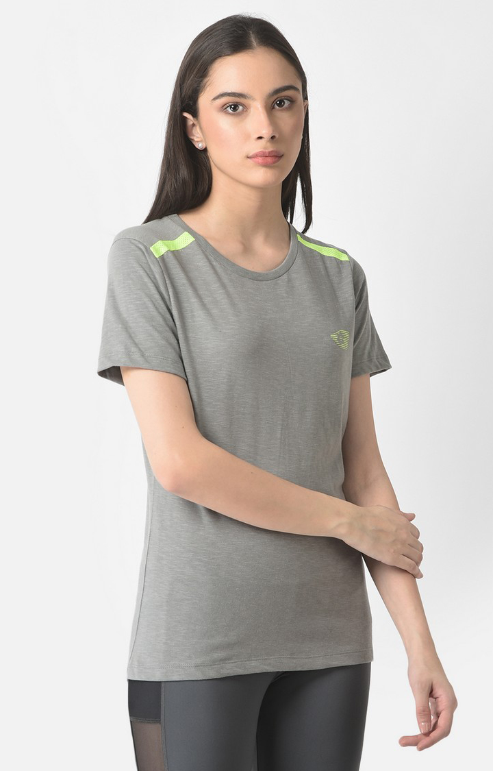 Women's Grey Cotton Solid Activewear T-Shirt