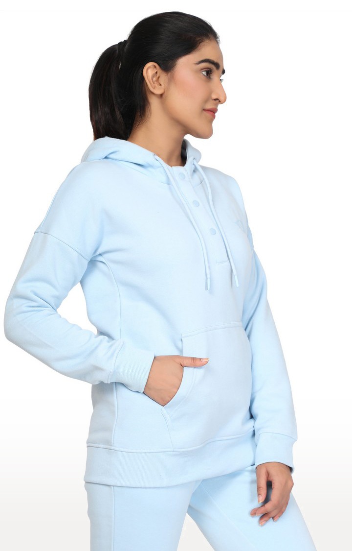 Women s Blue Cotton Solid Hoodie