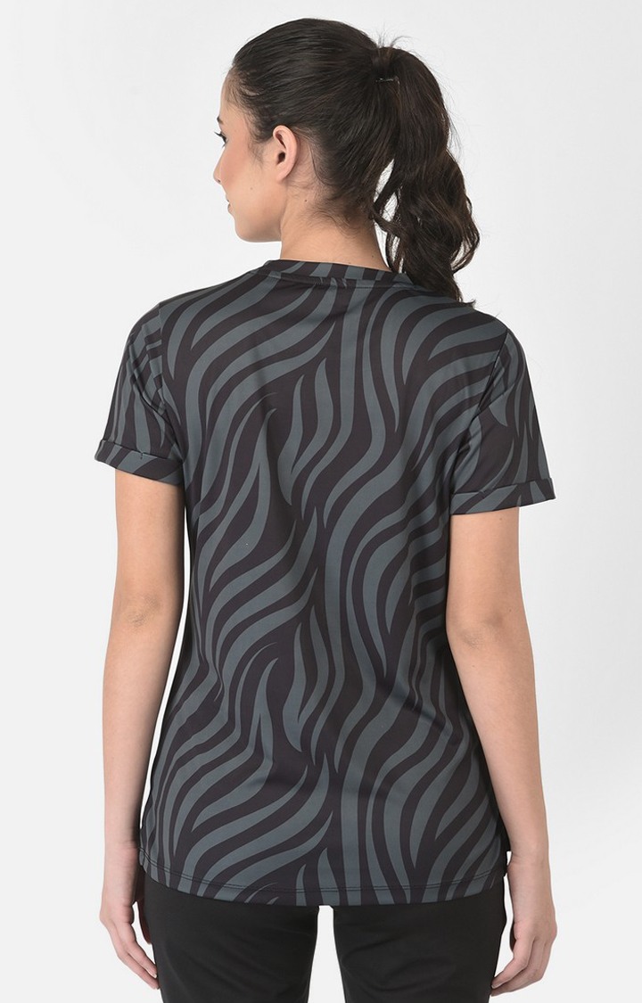 Women's Black Polyester Printed T-Shirt
