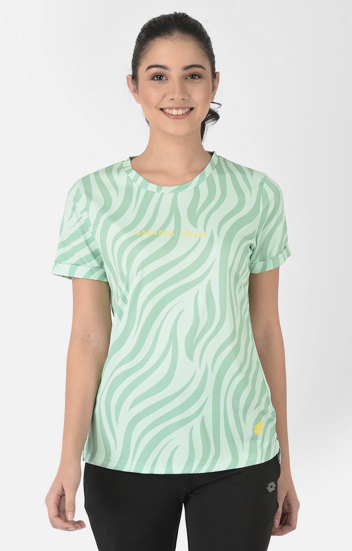 Lotto | Women's Green Polyester Printed T-Shirt 0