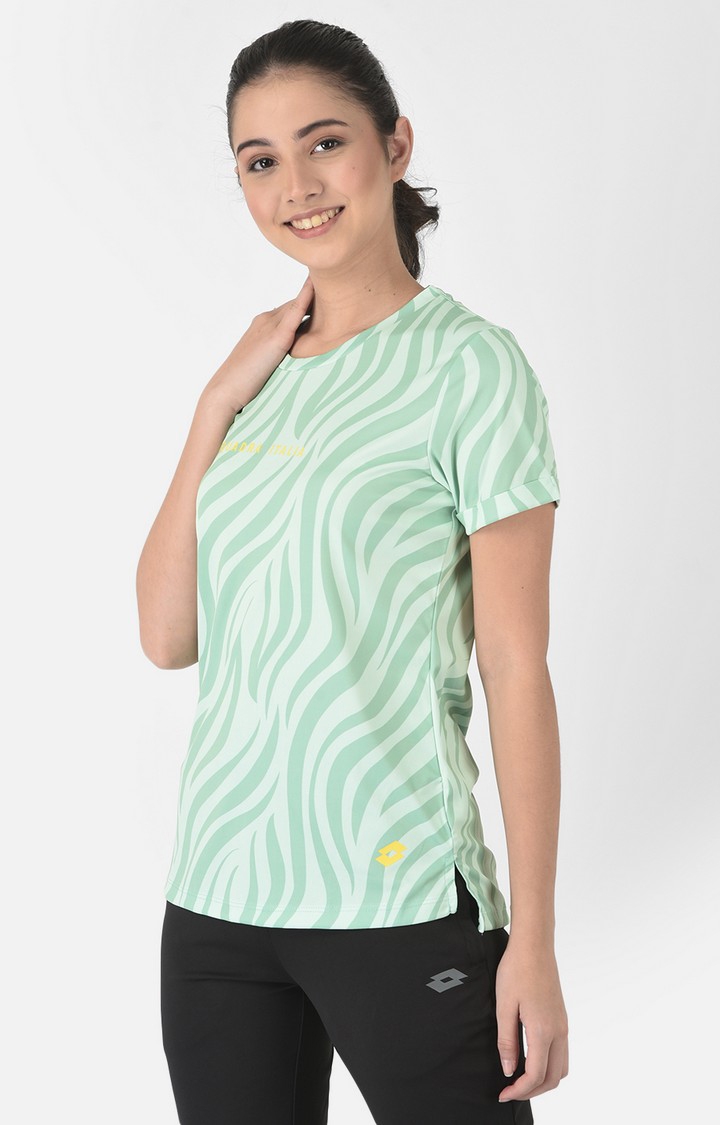 Lotto | Women's Green Polyester Printed T-Shirt 2