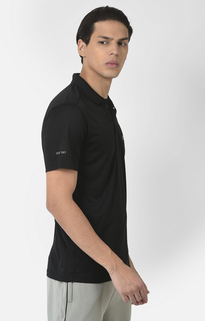 Men's Black Polyester Solid Polo