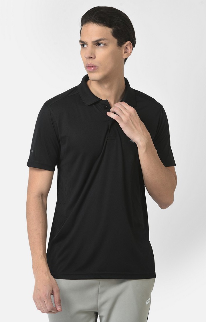 Men's Black Polyester Solid Polo