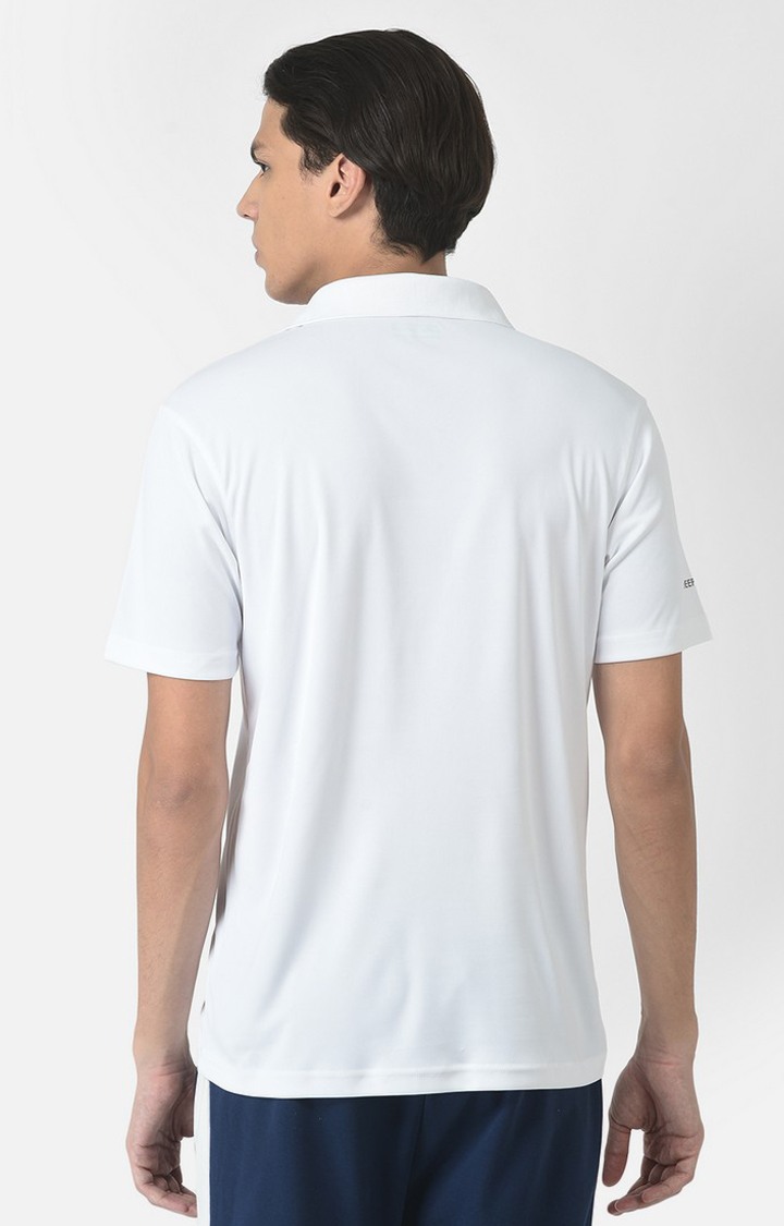 Men's White Polyester Solid Polo