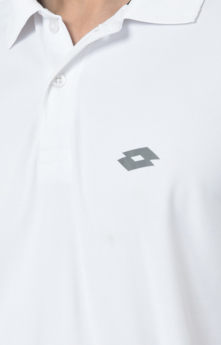 Men's White Polyester Solid Polo