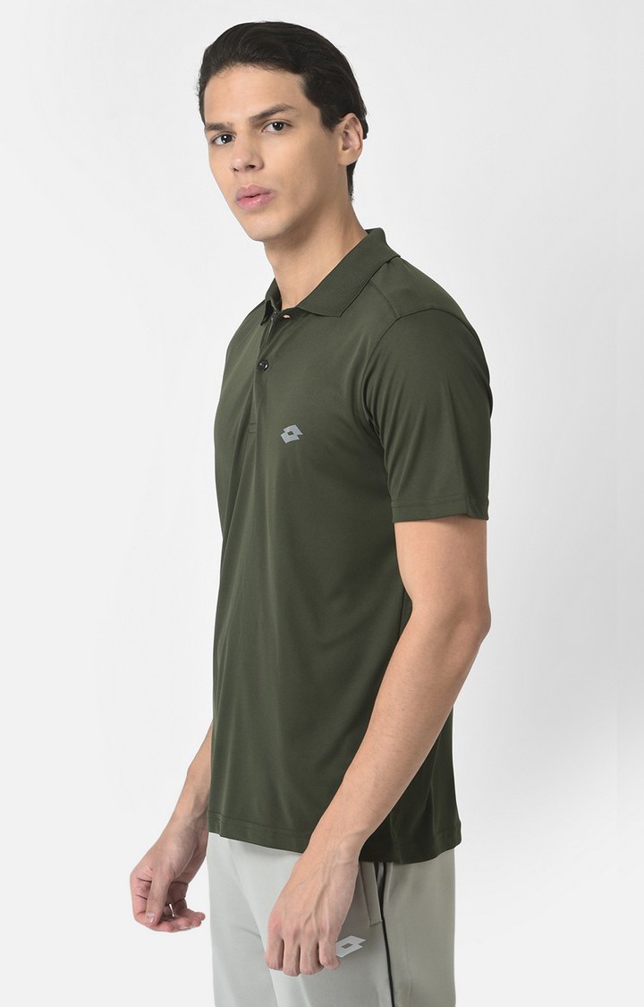 Men's Green Polyester Solid Polo