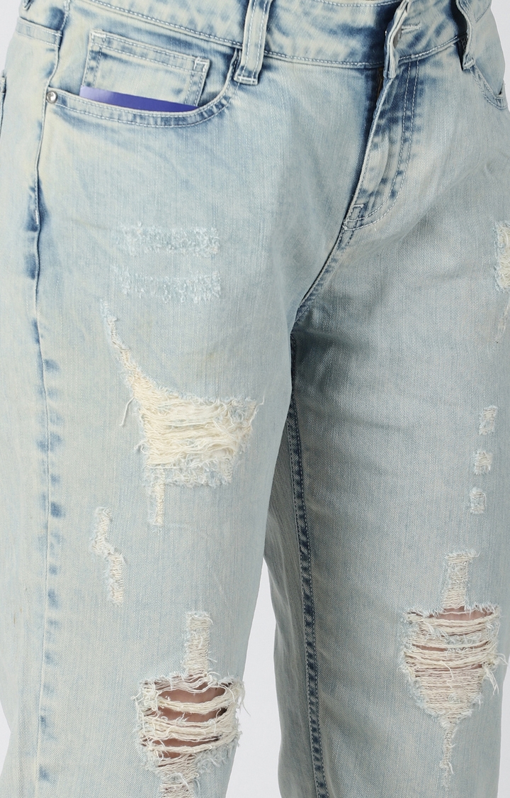 Blue Saint | Blue Ripped Tapered Jeans 4