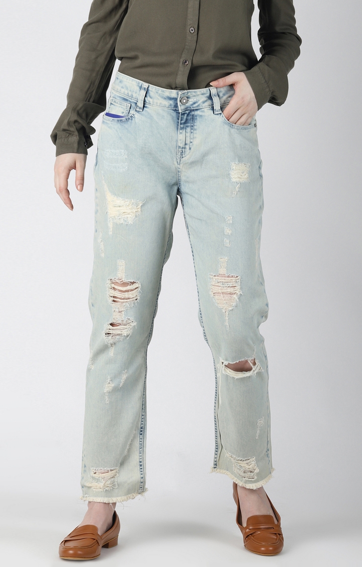 Blue Saint | Blue Ripped Tapered Jeans 0
