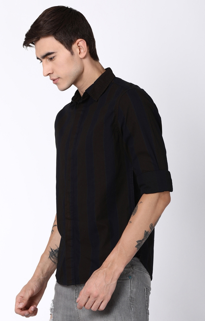Blue Saint | Brown And Navy Striped Casual Shirt 2