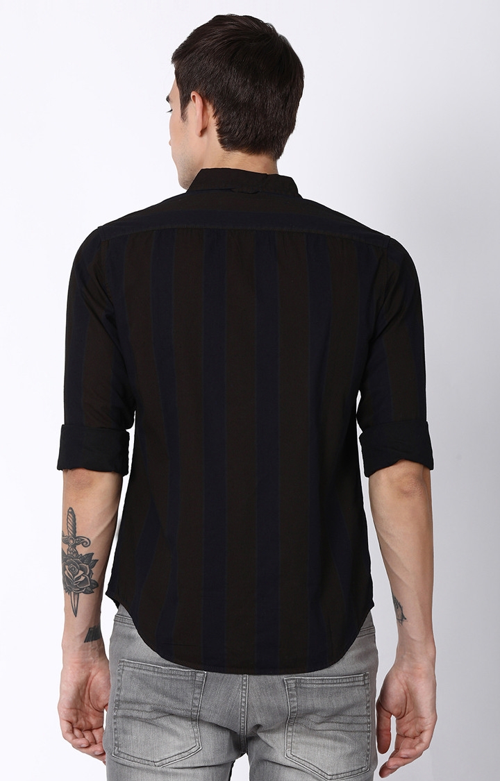 Blue Saint | Brown And Navy Striped Casual Shirt 3