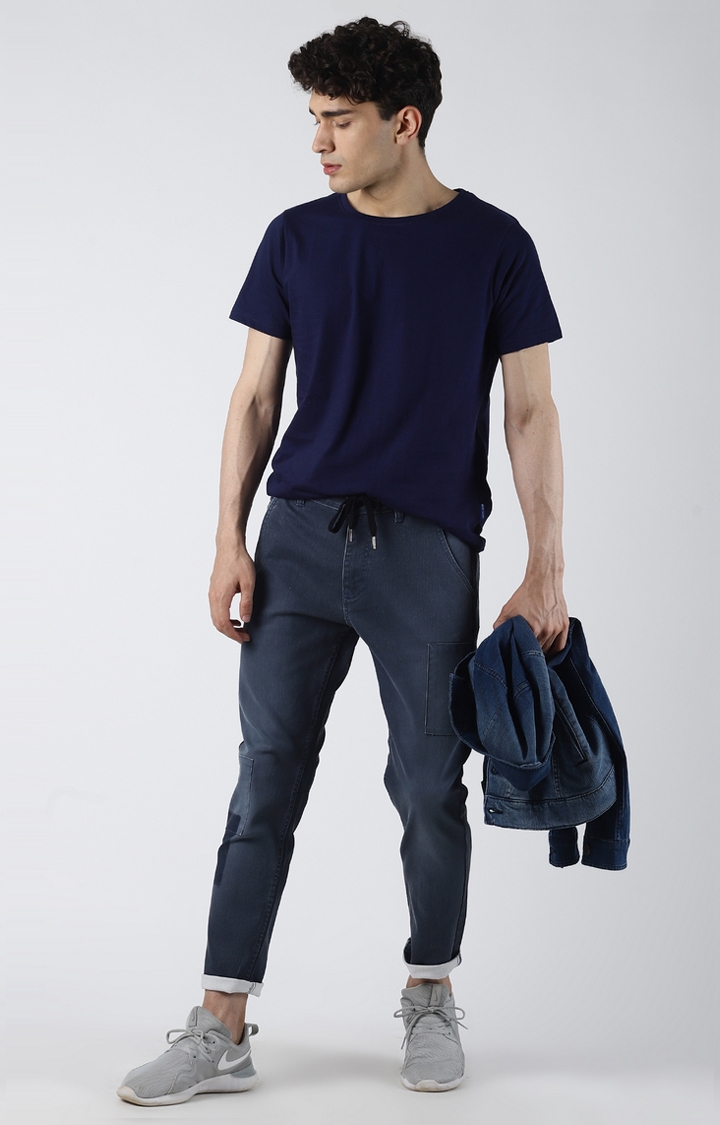 Blue Saint | Blue Solid Tapered Jeans 1