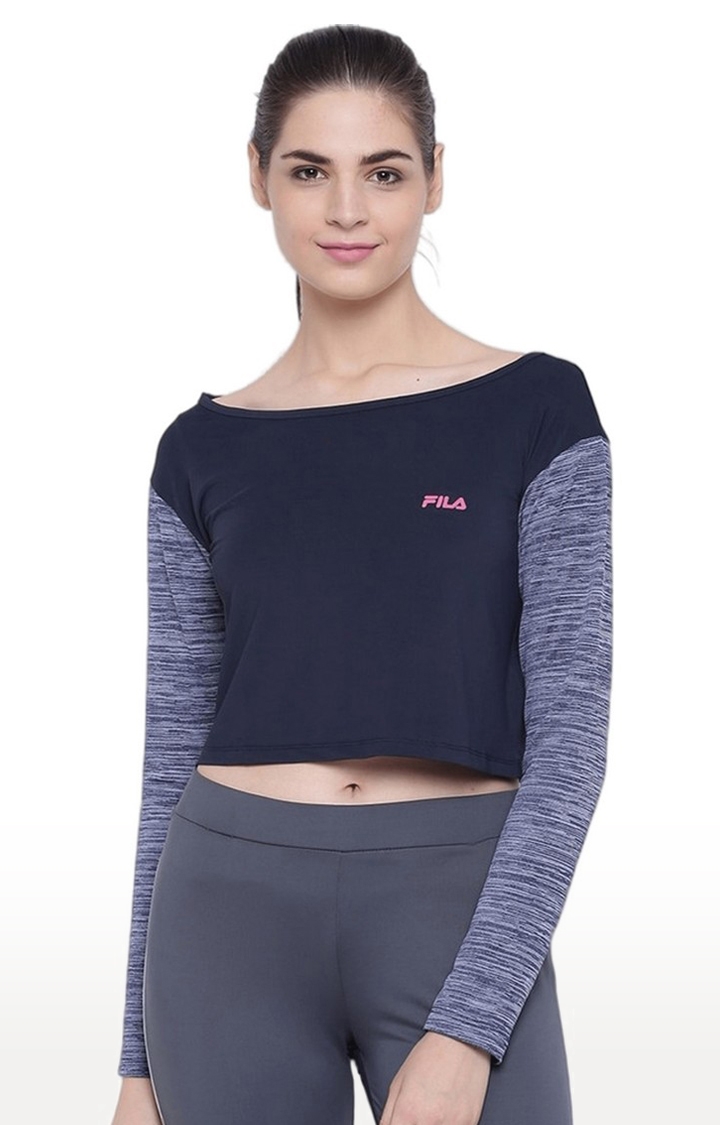 Women's Blue Polyester Activewear Tops - FILA