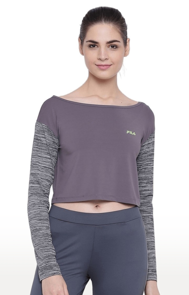 Women's Grey Polyester Activewear Tops