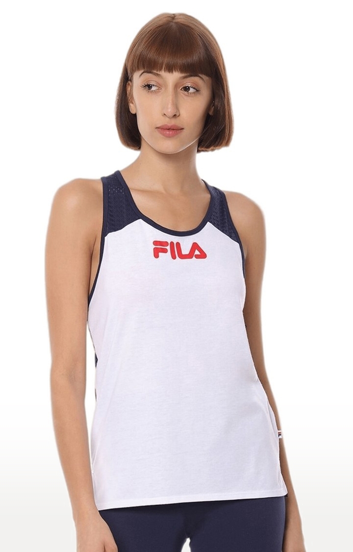 Women's White Polyester Activewear Tank Tops