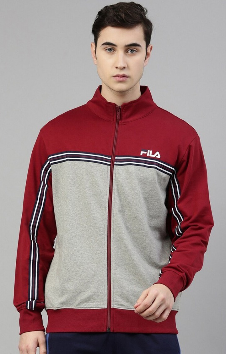 Men s Red Cotton Activewear Jackets FILA