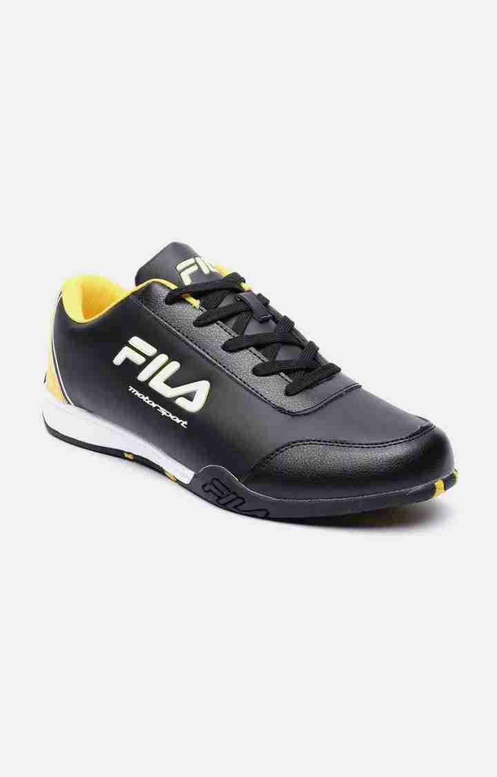 Black and yellow fila shoes cheap