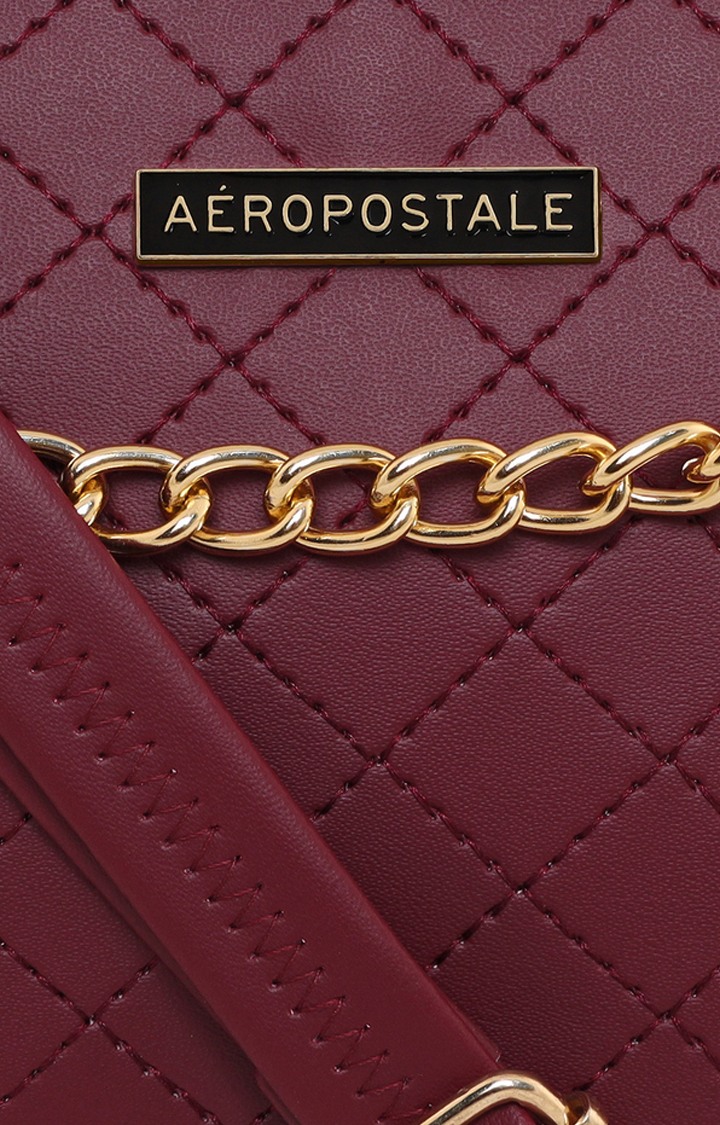 Aeropostale Quilted Myra Crossbody Fashion Bags For Women With Metal Chain Stylish Vegan Leather Maroon