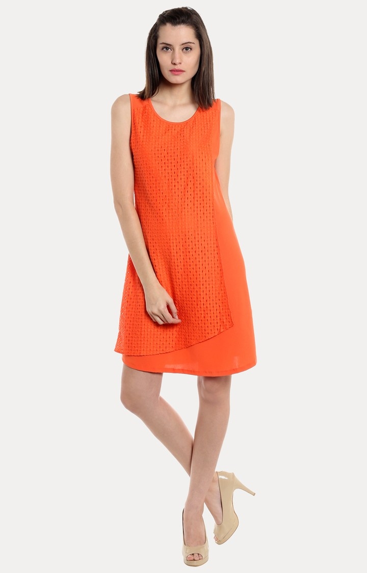 109F | Orange Solid Shift Dress 0