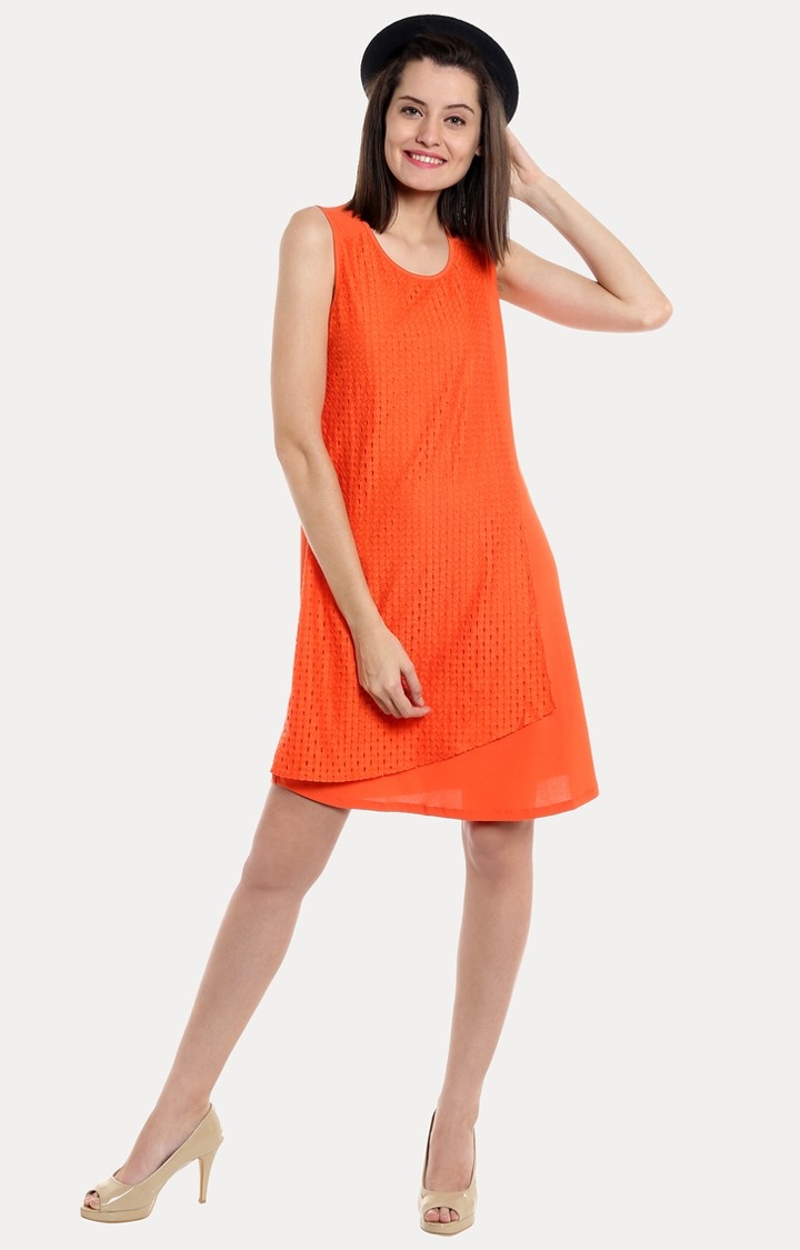 109F | Orange Solid Shift Dress 1