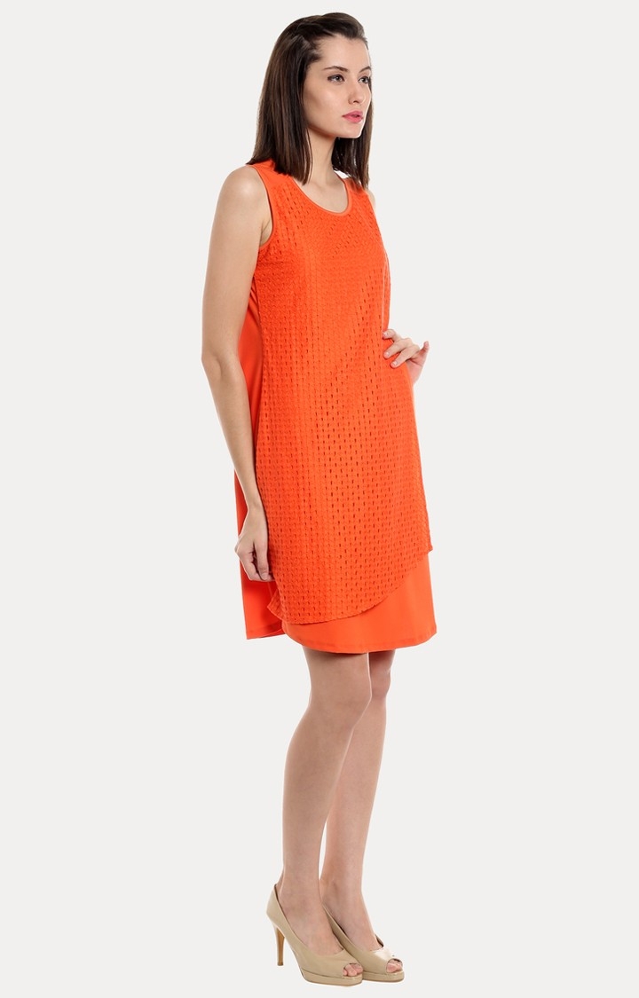 109F | Orange Solid Shift Dress 2